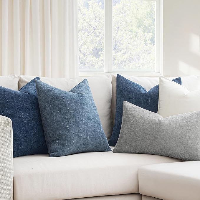 MIULEE Pack of 2 Decorative Throw Pillow Covers Soft Chenille Throw Pillows Solid Textured Cushion Covers for Couch Sofa Bedroom Living Room 18x18 Inch, Navy Blue