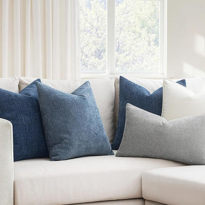 MIULEE Pack of 2 Decorative Throw Pillow Covers Soft Chenille Throw Pillows Solid Textured Cushion Covers for Couch Sofa Bedroom Living Room 18x18 Inch, Navy Blue