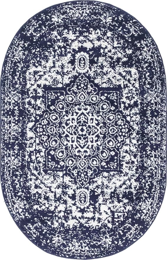 Rugs.com Arlington Collection Rug – 3' x 5' Oval Navy Blue Medium-Pile Rug Perfect for Living Rooms, Large Dining Rooms, Open Floorplans