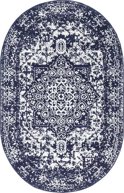 Rugs.com Arlington Collection Rug – 3' x 5' Oval Navy Blue Medium-Pile Rug Perfect for Living Rooms, Large Dining Rooms, Open Floorplans