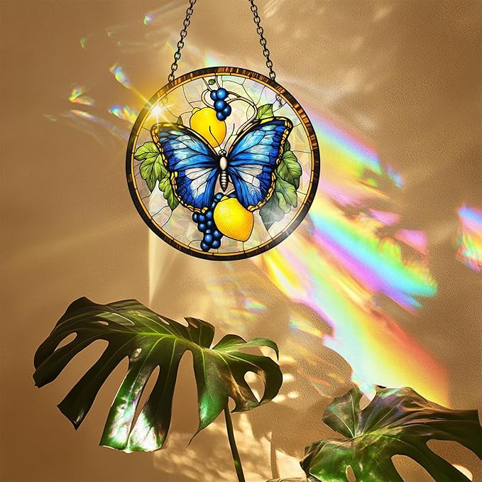 VAIIEYO Butterfly Acrylic Sun Catcher Window Hanging Decoration, 7.8 Inch Double-Sided Light Reflecting Ornament for Window, Garden, Porch or Balcony Decor, Housewarming, Gift for Natural Lovers