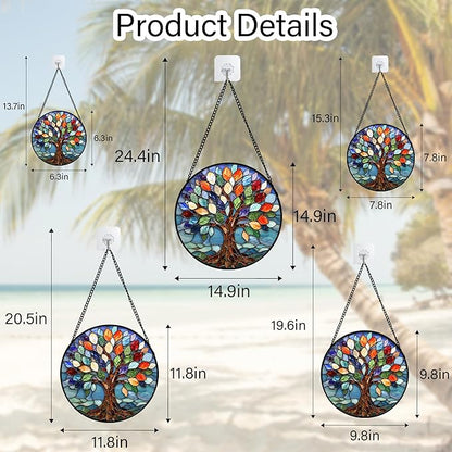 DASTOLL Stained Glass Window Hanging, Colorful Tree of Life Sun Catchers Glass Panel Blue Suncatcher Decor for Birthday for Women, Men, Wife, Aunt, and Mom 11.8x11.8 in