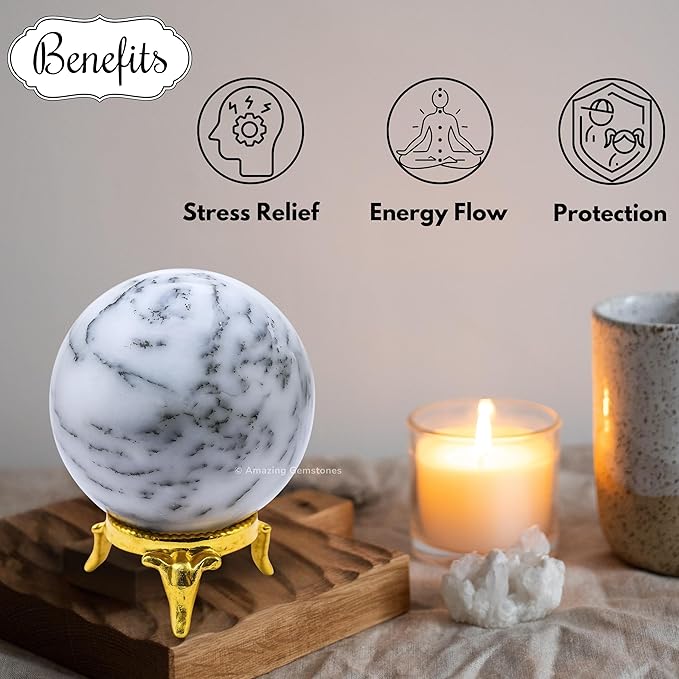 Amazing Gemstone Dendrite Opal Crystal Ball with Stand - 1.5 Inches Crystal Sphere Meditation Balls for Witchcraft and Decorative Balls