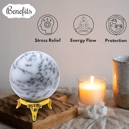 Amazing Gemstone Dendrite Opal Crystal Ball with Stand - 1.5 Inches Crystal Sphere Meditation Balls for Witchcraft and Decorative Balls