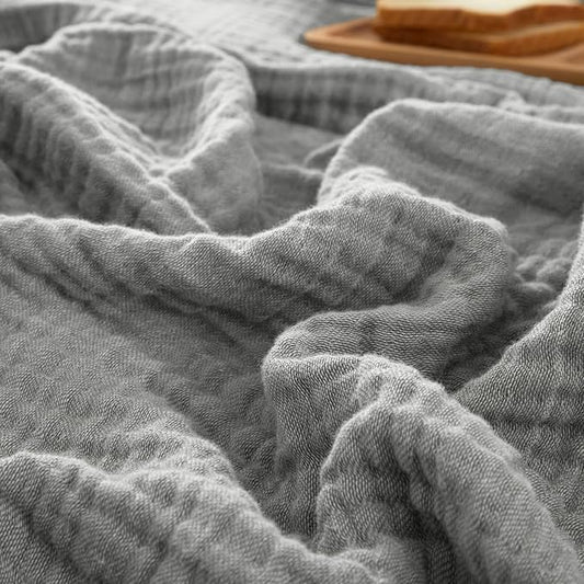 PHF 100% Cotton Muslin Throw Blanket 50" x 60", 4-Layer Lightweight Gauze Throw, Breathable Cloud-Soft Minimalist Blanket for Bed, Couch, Camping & Baby, Grey, Ideal Gift