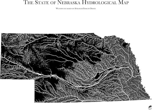 Muir Way Hydrological River Map of Nebraska - Watershed Topographic Wall Art for Home, Office, or Travel Decor - Unframed Flat Paper Print, 24x30