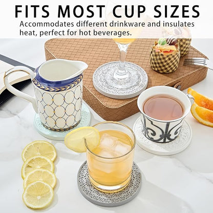 Absorbent Stone Coasters Set of 4 – Edged, Grooved, Quick-Drying Natural Diatomaceous Earth - Decor Drink Coaster for Tabletop Protection - Thirsty Stone Round 4 Inches in 4 Colors – Gift
