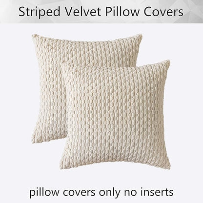 Kevin Textile Euro Sham Pillow Covers 28x28 Inch 2 Packs Soft Boho Striped Corduroy Decorative Throw Pillows for Living Room Couch Bed Sofa Rustic Farmhouse Home Decor 71x71cm Cream White