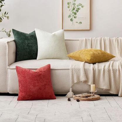 MIULEE Pack of 2 Christmas Green Couch Throw Pillow Covers 18x18 Inch Modern Boho Accent Decorative Pillow Covers Soft Chenille Farmhouse Cushion Covers for Home Decor Bed Sofa Living Room