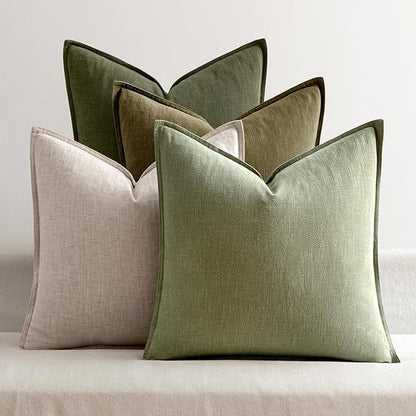 MIULEE Green and White Pillow Covers Pack of 4 Decorative Natural Solid Throw Pillow Covers Soft Accent Boho Farmhouse Couch Pillowcases Modern Spring Decor for Living Room Bed Sofa 18x18 Inch