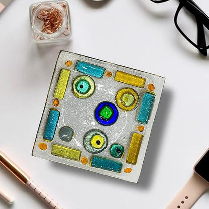 LADY&HOME Glass Decorative Jewelry Tray,Fused Art Glass Silver Foil Trinket Dish for Earrings,Necklace,Keys,Birthday Mother's Day Christmas Gifts for Women (Eyes)