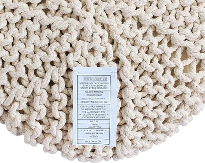 COTTON CRAFT Braided Round Pouf - Hand Knitted Cotton Cord Cable Dori Cylindrical Floor Pouf - Foot Stool - Ottoman - Footrest - Accent Seat - Living Room Bedroom Dorm Décor - 15 Round x 16 H - Ivory