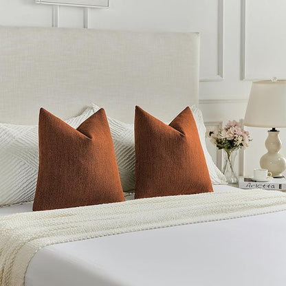FUTEI Rust Chenille Decorative Throw Pillow Covers 12x20 Inch Set of 2,Soft Cozy Faux Linen Textured Lumbar Pillow Cases,Farmhouse Home Decor for Couch Living Room