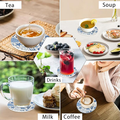 Summer Beach Set of 6 Coasters for Drinks Absorbing Round Ceramic Stone Coaster with Cork Base,Tabletop Protection Mat for Mugs and Cups,Office,Kitchen