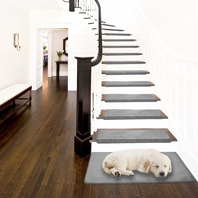 PURE ERA Carpet Stair Tread Landing Mat Area Rug Ultra Plush Shag Soft Non Slip Skid Resistant Tape Free Indoor Doormat Washable Reusable Grey 2' X 3'
