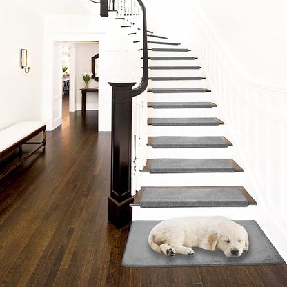 PURE ERA Carpet Stair Tread Landing Mat Area Rug Ultra Plush Shag Soft Non Slip Skid Resistant Tape Free Indoor Doormat Washable Reusable Grey 2' X 3'