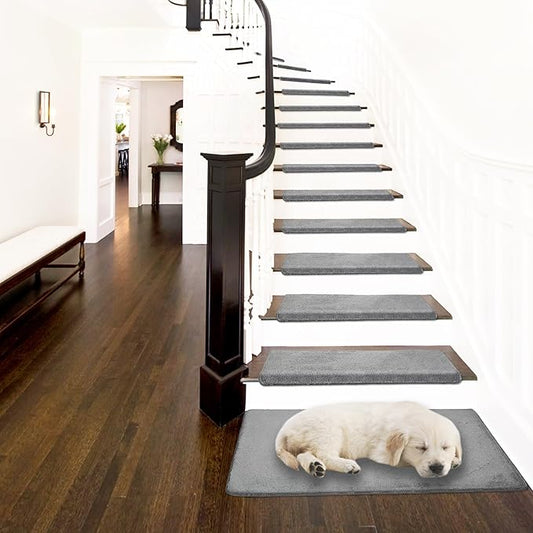 PURE ERA Carpet Stair Tread Landing Mat Area Rug Ultra Plush Shag Soft Non Slip Skid Resistant Tape Free Indoor Doormat Washable Reusable Grey 2' X 3'