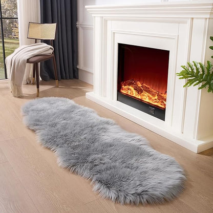 Faux Fur Rug Runner 2x6 ft Gery - Machine Washable Super Soft Plush Shaggy Fluffy Area Carpet,Sheepskin Rug Fuzzy Floor Mat for Bedroom, Sofa,Living Room, Bedside, Nursery & Kids Room