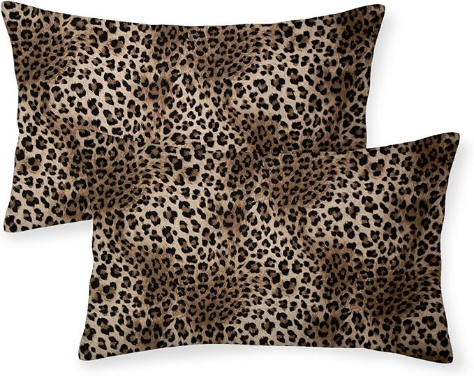 Brown Leopard Pillow Covers 12x20 Inch Set of 2 Cheetah Throw Pillows Skin Animal Print Pillow Cases Outdoor Farmhouse Soft Cotton Cushion Case Lumbar Modern Decorative Pillows for Couch Sofa