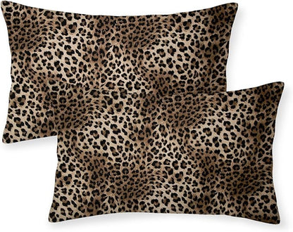 Brown Leopard Pillow Covers 12x20 Inch Set of 2 Cheetah Throw Pillows Skin Animal Print Pillow Cases Outdoor Farmhouse Soft Cotton Cushion Case Lumbar Modern Decorative Pillows for Couch Sofa