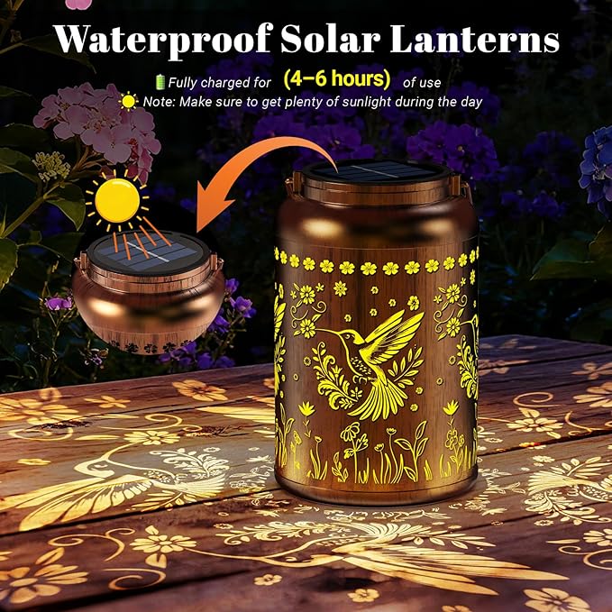 Solar Lanterns Outdoor Waterproof, Garden Decor Gifts for Women Mom Grandma, Outdoor Hanging Lantern Solar Lights, Metal Decorative Light for Yard, Patio, Backyard, Porch, 2 Packs