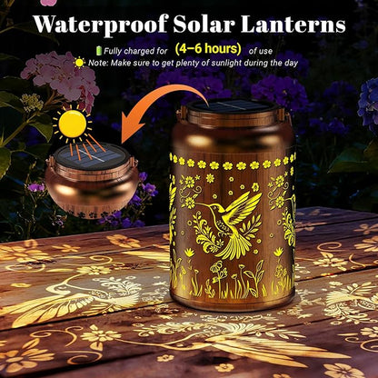 Solar Lanterns Outdoor Waterproof, Garden Decor Gifts for Women Mom Grandma, Outdoor Hanging Lantern Solar Lights, Metal Decorative Light for Yard, Patio, Backyard, Porch, 2 Packs