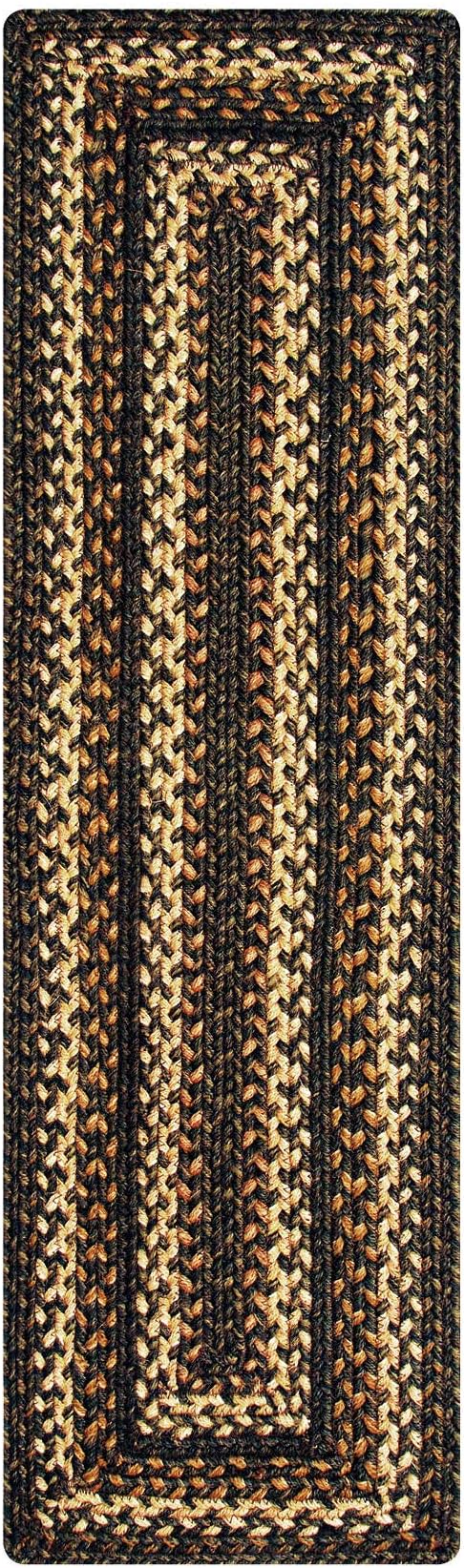 Homespice Kilimanjaro Jute Braided Small Table Runner, Warm Primitive Decor, Set of 2, Black and Brown Rectangle 8x28 - Rich Colors, Easy to Clean, Durable and Protects Furniture