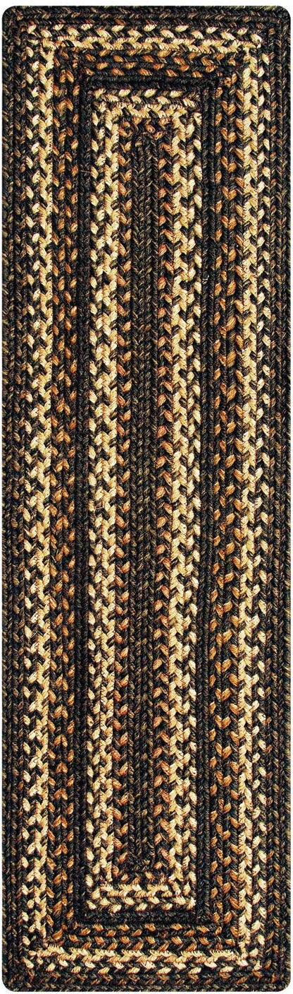 Homespice Kilimanjaro Jute Braided Long Table Runner, Warm Primitive Decor, Black and Brown Rectangle 11x36 - Rich Colors, Easy to Clean, Durable and Protects Furniture