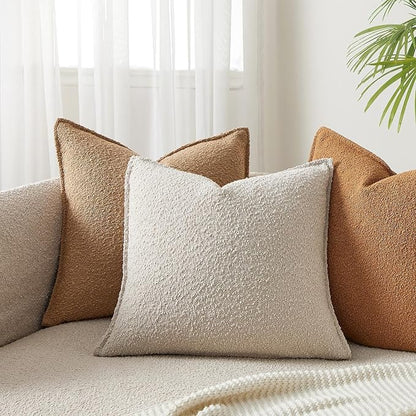 JUSPURBET 18x18 Pillow Covers Set of 2 Decorative Throw Pillow Covers Case for Couch Sofa Bed Soft Boucle Textured Cushion Covers with Hidden Zipper for Home Decor Living Room,Beige