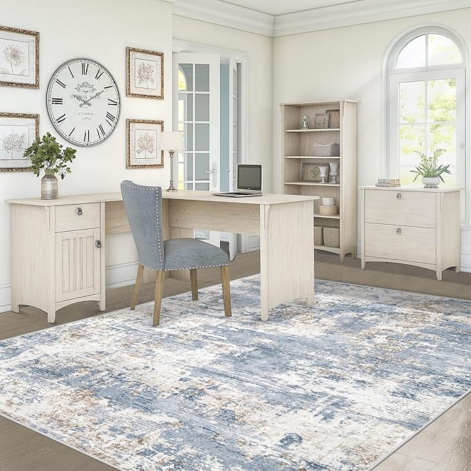 5x7 Area Rugs for Living Room, Washable Modern Abstract Large Area Rug Neutral Soft Non Slip Kids Rug Stain Resistant Indoor Carpet for Bedroom Nursery Dining Room Home Office(Blue, 5'x7')