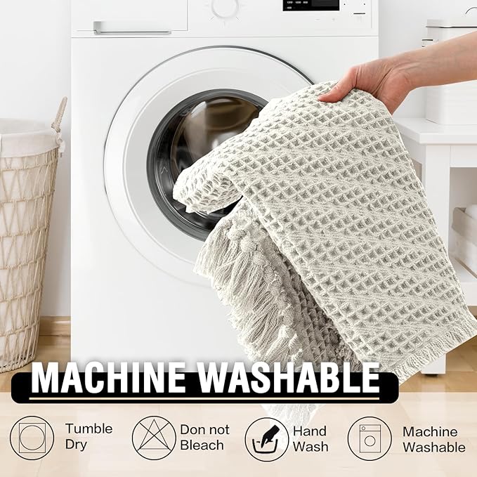 H.VERSAILTEX Waffle Bath Runner Rug Long Bath Mat Super Absorbent Boho Bath Rugs Non Slip Bath Runner for Bathroom Floor Machine Washable Dry Fast Bathroom Rugs with Tassels, 24" x 60", Ivory White