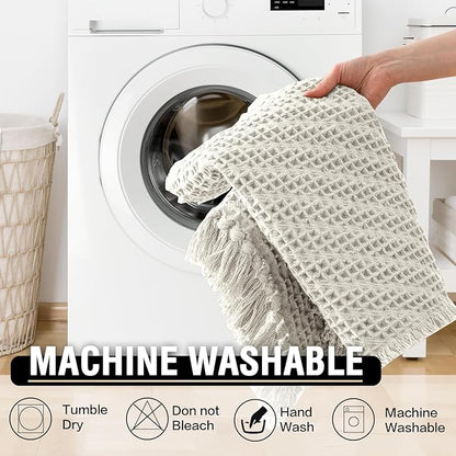 H.VERSAILTEX Waffle Bath Mat Super Absorbent Boho Bath Mat Non Slip Bath Rugs for Bathroom Floor Machine Washable Dry Fast Bathroom Rugs with Tassels, 24" x 36", Ivory White