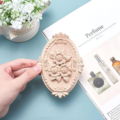 GORGECRAFT 2PCS Wooden Carved Onlay Appliques Oval Carving Decal Center Craft Unpainted Furniture Home Decoration Wood Carving Decal for Dresser Bed Door Cabinet Wardrobe Ceiling 5"x3.6"