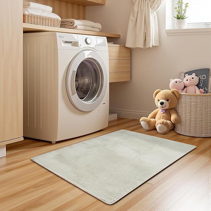 jinchan Solid Plush Area Rug 2x3 Performance Shaggy Washable Rug Indoor Entryway Doormat Soft Modern Faux Wool Cozy Non Slip Carpet for Living Room Kid Room Bedroom Nursery Ivory