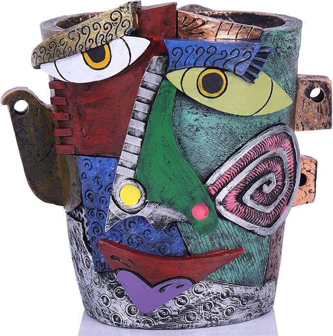 Picasso Brutalist Abstract Beauty Face Flower Pot,Decorative Colorful Head Planter for Patio,Funky Plant Pots,Unique Large Flower Vase for Indoor Plants,Funny Flower Vases Pots