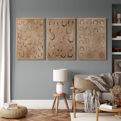 MUDECOR Framed Wall Art Print Set Western Decor Horseshoes Pattern Rustic Neutral Illustrations Modern Art Boho Decorative Colorful Chic for Living Room, Bedroom, Office - 24"x36"x3 NATURAL