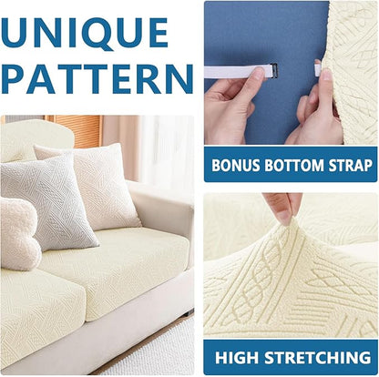 hyha Waterproof Couch Cushion Covers, Waterproof Sectional Couch Covers for Cushion Sofa for Pets, Stretch Sofa Slipcover Washable with Elastic Bottom(Back Cover L, Beige)
