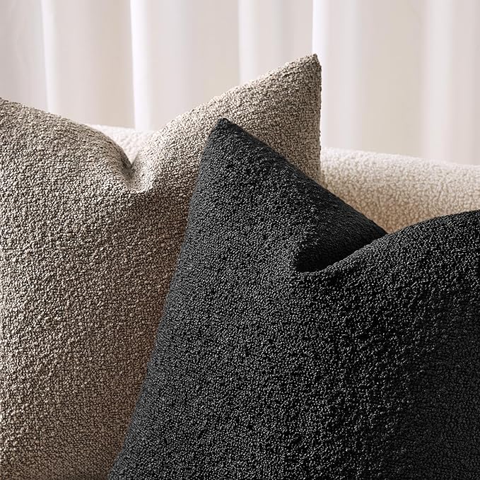 ANRODUO Pack of 2 Textured Boucle Throw Pillow Covers Soft Black Euro Decorative Accent Solid Pillow Cases Cozy Modern Couch Cushion Case for Chair Sofa Bedroom Living Room Home Decor, 22 x 22 Inch