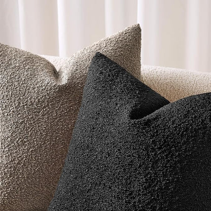 ANRODUO Pack of 2 Textured Boucle Throw Pillow Covers Soft Black Euro Decorative Accent Solid Pillow Cases Cozy Modern Couch Cushion Case for Chair Sofa Bedroom Living Room Home Decor, 24 x 24 Inch