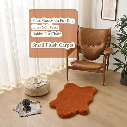 1700GSM Fuzzy Faux Sheepskin Fur Area Rug,Extra Soft Faux Fur Mat,Fluffy Shaggy Fur Rug for Bedroom Living Bedside Rug Room Decor-Burnt Orange, 2 x3 ft