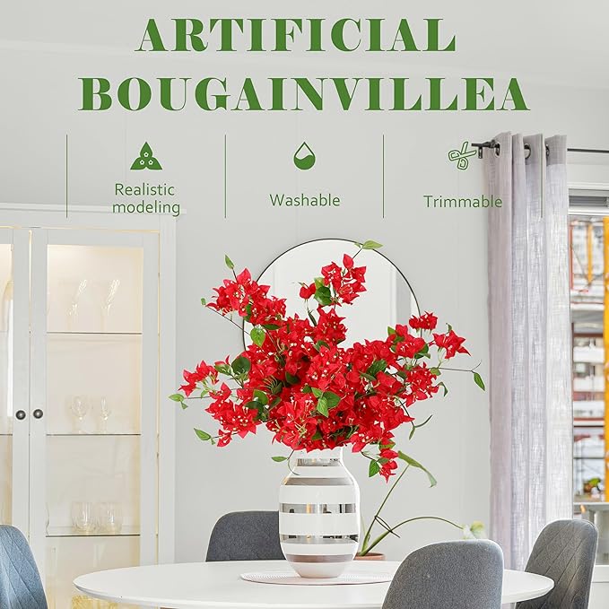 10PCS Bougainvillea Artificial Flowers 30" Silk Fake Bougainvillea Branches Faux Flowers Vines for Home，Garden，Wedding，Party，Indoor and Outdoor，Floral Arrangement and DIY Decor（red）
