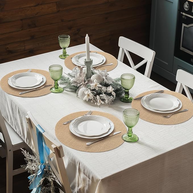 Kochorie 100 Pieces Burlap Placemats 15 Inch Round Reusable Brown Table Mats Natural Jute Fibers Placemats Bulk Circle Rustic Table Decorations for Dining Wedding Holiday Farmhouse Supplies