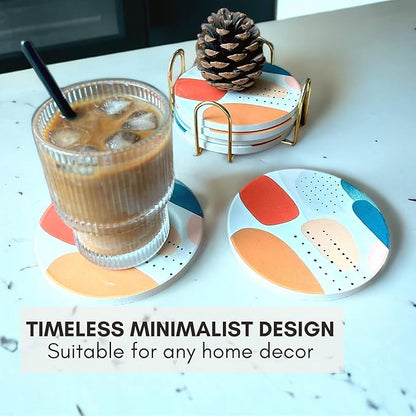 Ceramic Absorbent Coasters Set of 6 with Holder, Marble Drink Coasters for Coffee Table, Water Absorbing Coaster (Nordic)