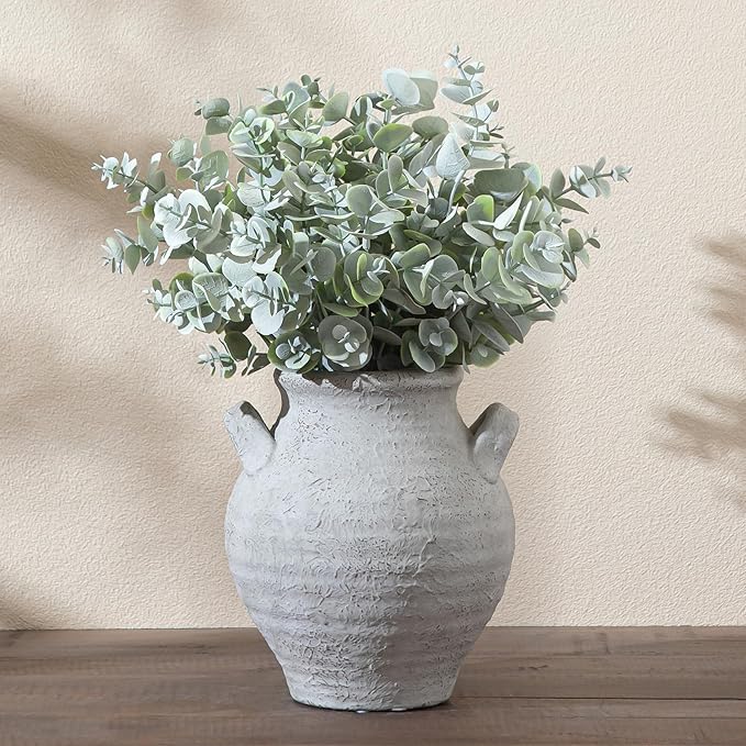 Ceramic Flower Vase, 7.36 Inch Rustic Farmhouse Vases Decorative Vintage Vase for Home Decor Table Living Room Kitchen Bedroom Shelf Mantel Wedding Centerpiece