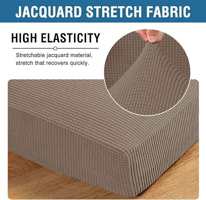 H.VERSAILTEX Multi-Pieces Loveseat Covers for 2 Cushion Couch High Stretch Couch Cushion Covers Jacquard Textured Twill Fabric(2 Seat Covers Plus 2 Back Cushion Covers, Macchiato)