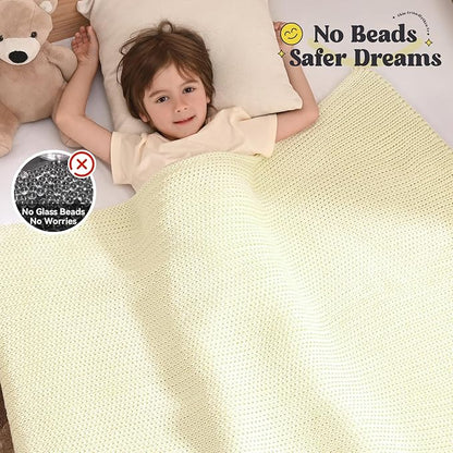 Guohaoi Knitted Weighted Blanket Kids (Cream 40"x60" 10lbs) No Beads Cooling Heavy Blanket, Home Decor Breathable Chunky Knit Throw Blanket for All-Season Use