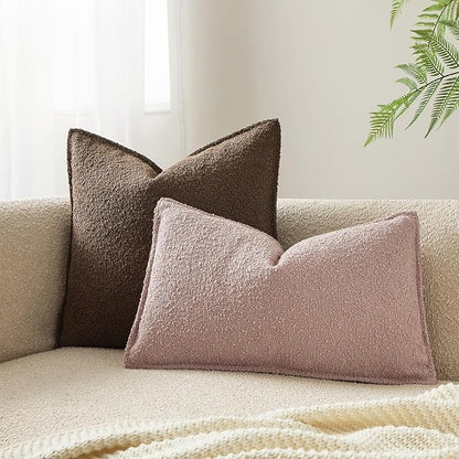 JUSPURBET Pink Decorative Pillow Covers 14x24 Set of 2 Throw Pillow Covers for Couch Sofa Bed Cozy Boucle Textured Lumbar Cushion Covers Cases with Hidden Zipper for Living Room Home Decor