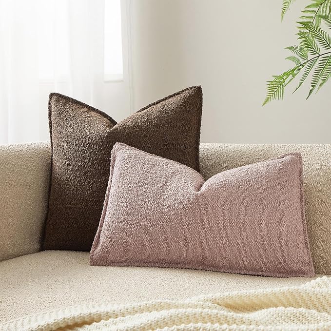 JUSPURBET Pink Decorative Pillow Covers 16x24 Set of 2 Throw Pillow Covers for Couch Sofa Bed Cozy Boucle Textured Lumbar Cushion Covers Cases with Hidden Zipper for Living Room Home Decor