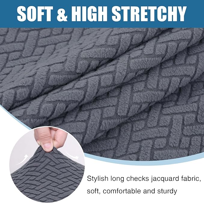 Smiry Waterproof Couch Cushion Covers for Sofa, Stretch Jacquard Seat Cushion Covers Washable, Sectional Sofa Slipcover Elastic Furniture Protector for Pets, Kid (3PC, Grey)
