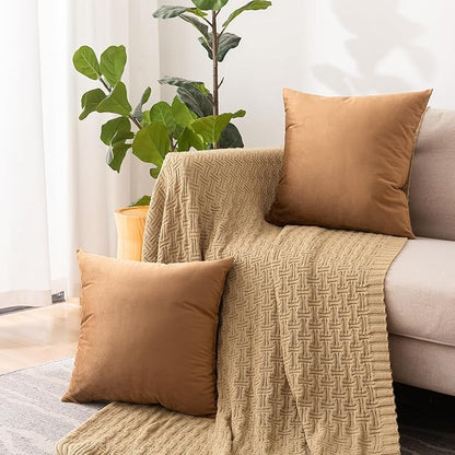 NiNi ALL Decorative Throw Pillow Covers Velvet 28x28 Inch Pack of 2 Brown Cushion Covers Soft for Couch Sofa Bedroom Living Room Outdoor